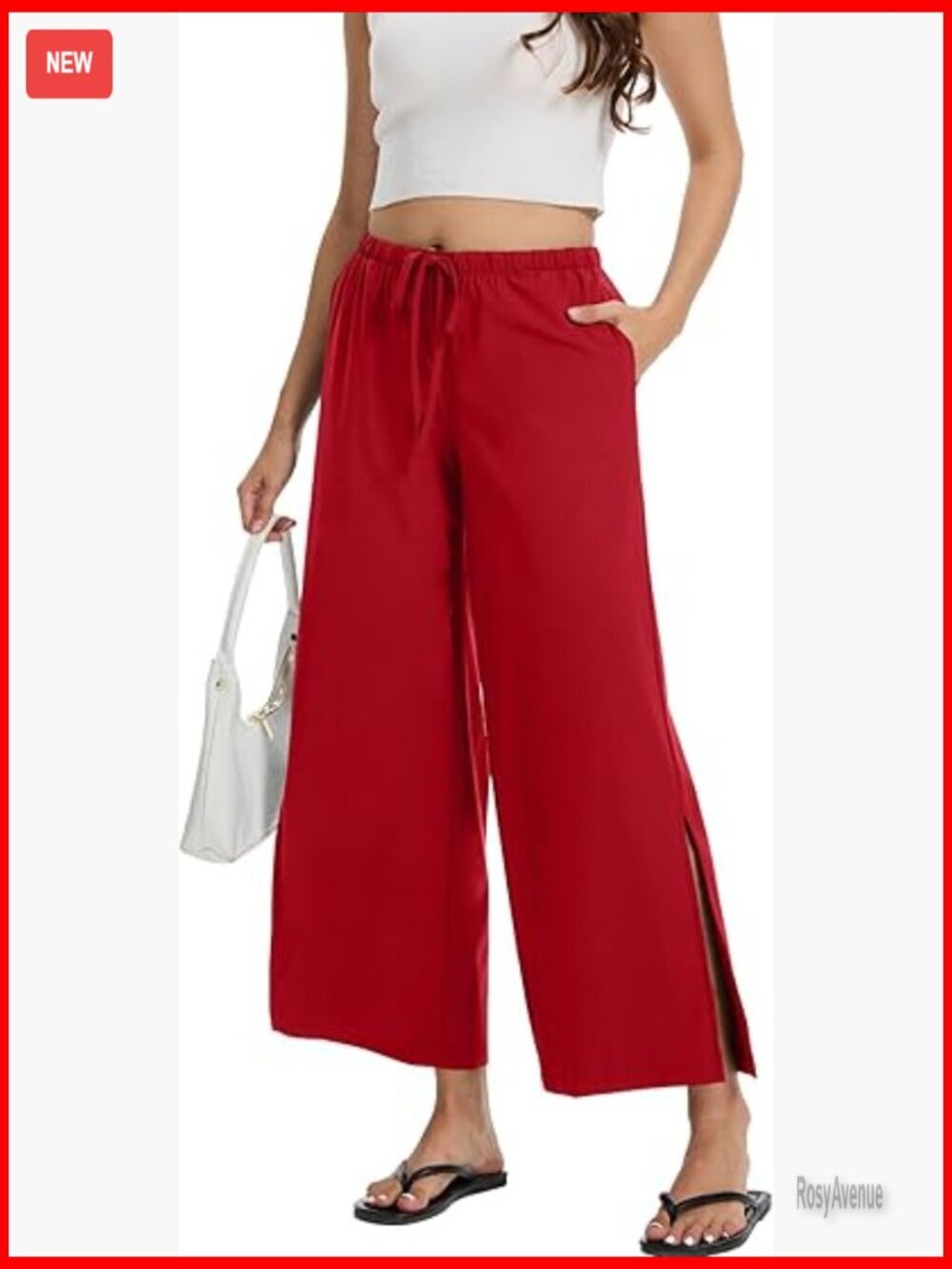 Wide Leg Palazzo Pants with Pockets Elastic Waist Drawstring Casual Slacks